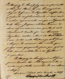 Minuta de 26 de novembro de 1829, de João Carlos Augusto de Oyenhausen-Gravenburg (s.d.-1838), Ma...