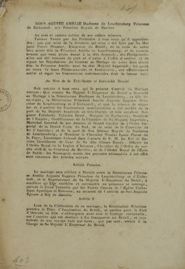 Contrato de casamento entre Amélie Von Leuchtenberg (Amélia de Leuchtenberg) e D. Pedro I (1798-1...