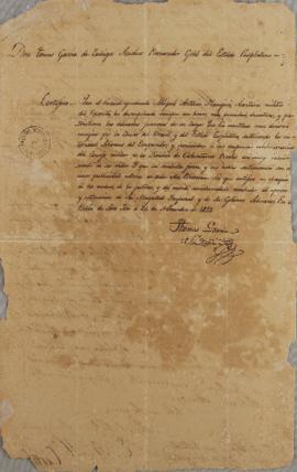 Ofício de 24 de novembro de 1822, escrito por Tomás García de Zuñiga (1780-1843), relatando sobre...
