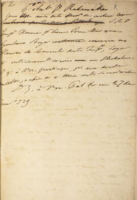 Ofício original enviado para Antônio Rademaker, com data de 1829, informando que o Imperador cons...