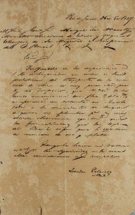 Despacho de Leandro Palácios (1782-1836) ao Marquês de Aracaty (s.d.-1838), enviado em 05 de outu...
