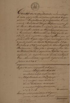 Relatório original com data de 29 de fevereiro de 1860, escrito por Antonio de Souza Ribeiro, transmitindo a conta das indenizações reclamadas referentes ao brigue Leopoldina após seu apresamento pela marinha britânica.
