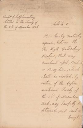 Cópia do projeto de adição de artigos ao Tratado celebrado, em 23 de novembro de 1826, entre o Im...